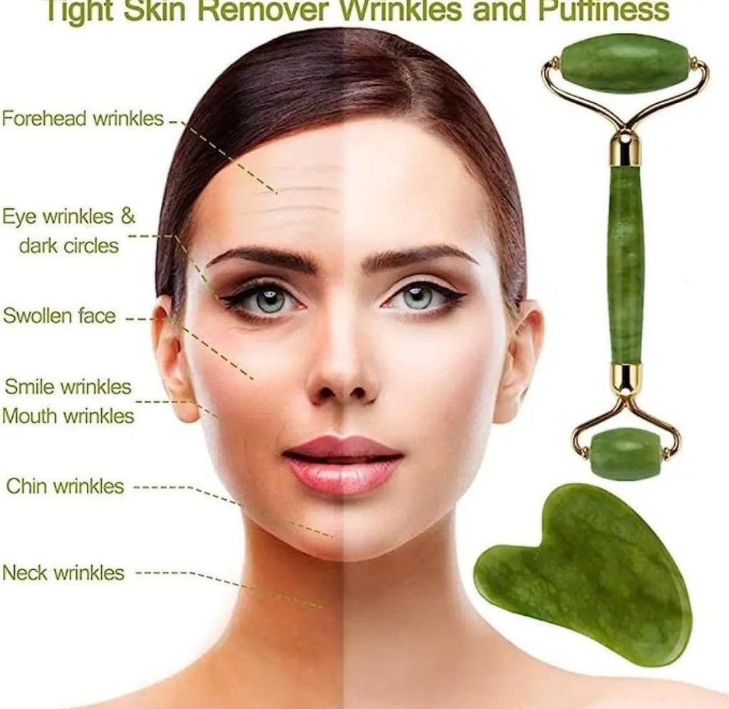 Waterproof Jade Roller & Gua Sha Set – Lymphatic Drainage & Anti-Aging